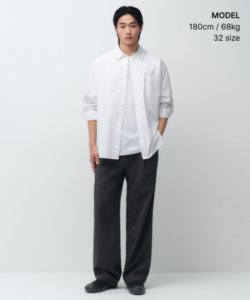MUSINSA STANDARD（ムシンサスタンダード）の「クリンクルリネンライクワイドバンディングパンツ[チャコールグレー]（その他パンツ・メンズ・その他・40/38/42/36/34/32/30/26/28）」の2枚目の写真