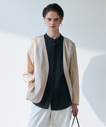 ICB ノーカラーブルゾン　ホワイト系 ICB（アイシービー） ブルゾン アウター 「洗える」リヨセルナイロン