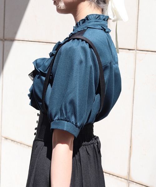 axes femme（アクシーズファム）の「リボン×ジャボブローチブラウス（シャツ/ブラウス・レディース・ダークグリーン/ブラック/ホワイト・MEDIUM/LARGE）」の5枚目の写真