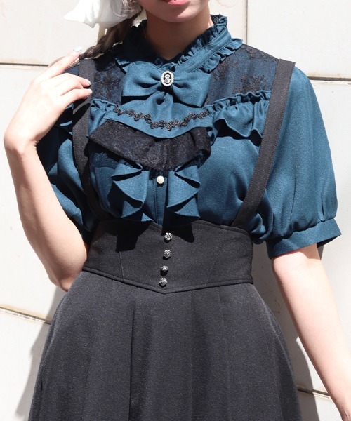 axes femme（アクシーズファム）の「リボン×ジャボブローチブラウス（シャツ/ブラウス・レディース・ダークグリーン/ブラック/ホワイト・MEDIUM/LARGE）」の4枚目の写真