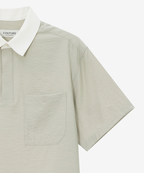 MINDBRIDGE（マインドブリッジ）の「[COUTURE]配色カラー フルオーバー オーバーサイズ 半袖シャツ（ポロシャツ・メンズ・グレー・95/100/105/110）」の6枚目の写真