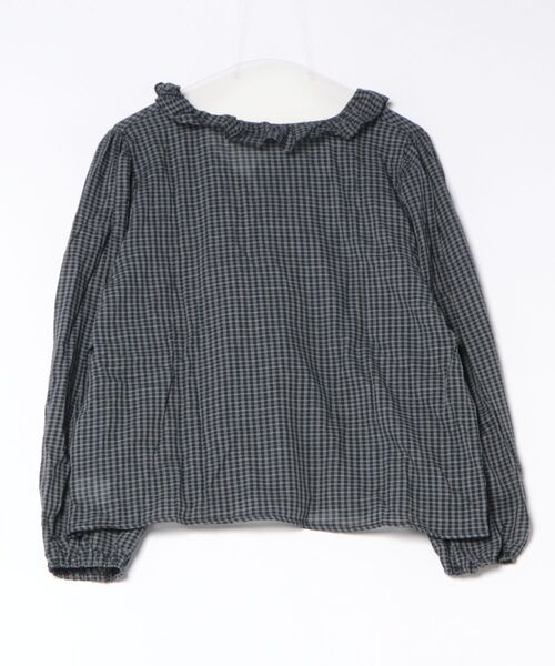 WESTSEA(ウエストシー)の「ギンガムチェック フリルブラウス 前開き カーディガン風 リボン トップス シアー風(シャツ/ブラウス・レディース・ネイビー・FREE)」の6枚目の写真