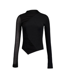 BEKSI（ベクシ）の「CURVED SHIRRING TOP, BLACK（Tシャツ/カットソー）」