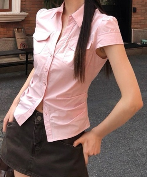 Teem Store(チームストア)の「【26年春夏新作】ウエストギャザーシャツ チェック柄 無地 襟付き(シャツ/ブラウス・レディース・ブラック/ブルー・S/M)」の21枚目の写真