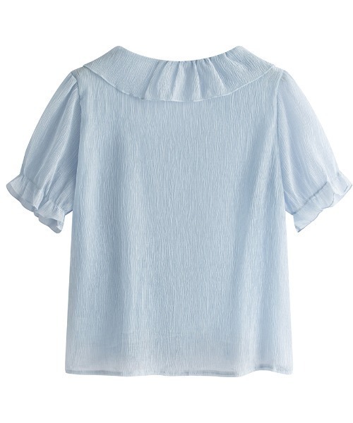 AMAJI(アマジ)の「フリルデザイン フロントリボン 半袖 ブラウス(シャツ/ブラウス・レディース・ライトブルー・X-LARGE/LARGE/MEDIUM/SMALL)」の3枚目の写真