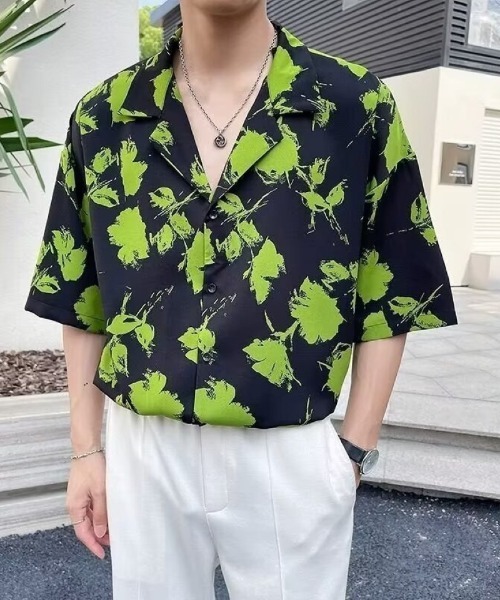 Ritzy(リッツィー)の「花柄 オープンカラーの半袖シャツ(シャツ/ブラウス・メンズ・ベージュ/グリーン・L/M)」の10枚目の写真