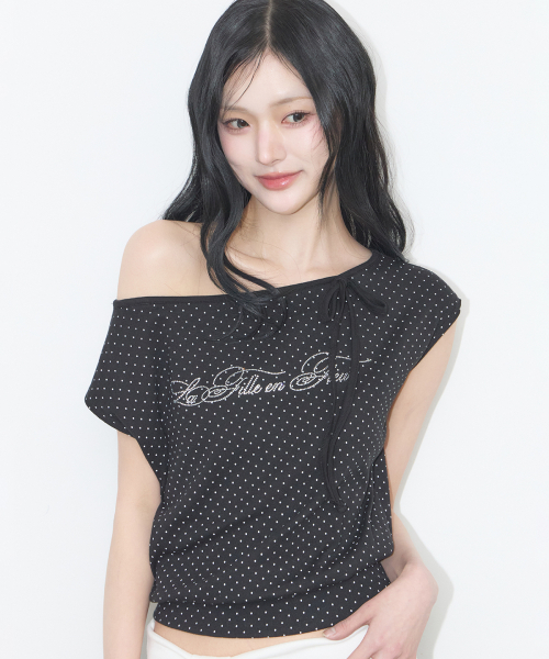 ドットボートネックトップスブラック（Tシャツ/カットソー）｜ILLIGO 