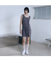 Henley Neck Tie Mini Dress (CHARCOAL)