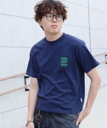 【FFEIN(フェイン)】ワンポイント3段ロゴアウトライン刺繍ショート丈Tシャツ / クルーネック 半袖 ワンポイント シンプル 刺繍【短丈】