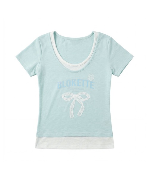 HOOK(フック)の「HOOK for girls リボンロゴプリント レイヤード風UネックTシャツ (SS)(Tシャツ/カットソー・レディース・ブルー/イエロー・FREE)」の15枚目の写真