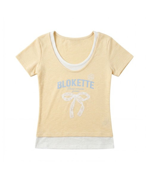 HOOK(フック)の「HOOK for girls リボンロゴプリント レイヤード風UネックTシャツ (SS)(Tシャツ/カットソー・レディース・ブルー/イエロー・FREE)」の13枚目の写真
