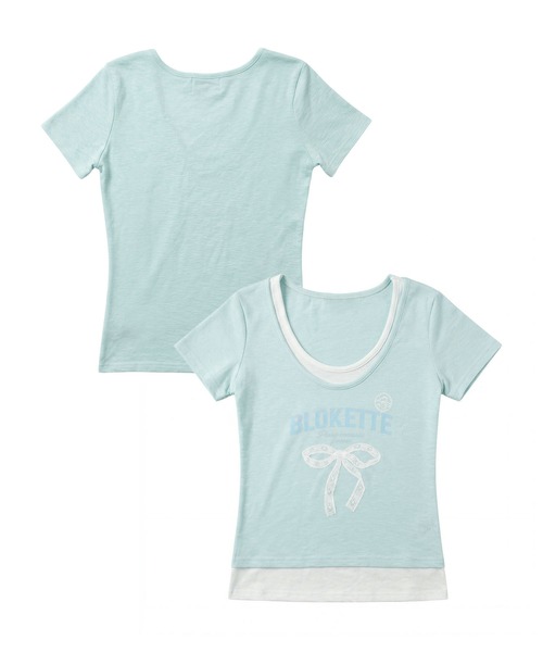 HOOK(フック)の「HOOK for girls リボンロゴプリント レイヤード風UネックTシャツ (SS)(Tシャツ/カットソー・レディース・ブルー/イエロー・FREE)」の10枚目の写真