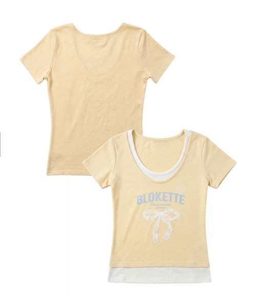 HOOK(フック)の「HOOK for girls リボンロゴプリント レイヤード風UネックTシャツ (SS)(Tシャツ/カットソー・レディース・ブルー/イエロー・FREE)」の9枚目の写真