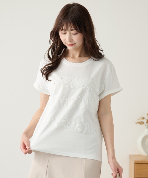 DAYRA(デイラ)の「フラワー レース パール デザイン カットソー(Tシャツ/カットソー・レディース・ホワイト/ブラック・FREE)」の11枚目の写真
