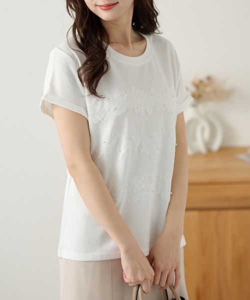 DAYRA（デイラ）の「フラワー レース パール デザイン カットソー（Tシャツ/カットソー・レディース・ホワイト/ブラック・FREE）」の12枚目の写真