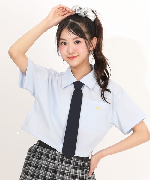 PINKHUNT(ピンクハント)の「PINKHUNT ネクタイ付きシャツ 1820K(シャツ/ブラウス・キッズ・ホワイト/スカイブルー系1・150cm/160cm/130cm/140cm/120cm)」の2枚目の写真