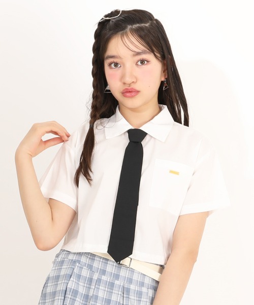 PINKHUNT(ピンクハント)の「PINKHUNT ネクタイ付きシャツ 1820K(シャツ/ブラウス・キッズ・ホワイト/スカイブルー系1・150cm/160cm/130cm/140cm/120cm)」の1枚目の写真