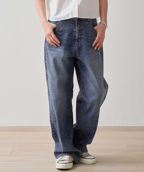 .WORKS(ドットワークス)の「10ozストレッチデニム 接触冷感ワイドデニム(デニムパンツ・レディース・ネイビー系1/ブルー系2/ネイビー系2/ブルー系1・67/64/61)」の17枚目の写真
