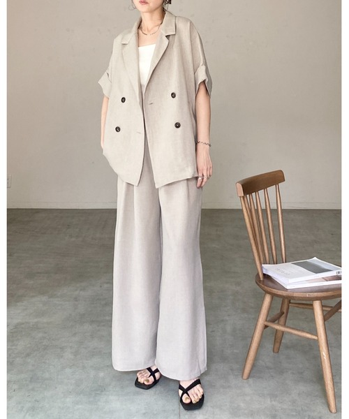 She's Closet(シーズクローゼット)の「リネンタッチ半袖ダブルテーラードジャケット&ワイドパンツセットアップ(セットアップ・レディース・モカ/ベージュ/ブラック・FREE)」の15枚目の写真