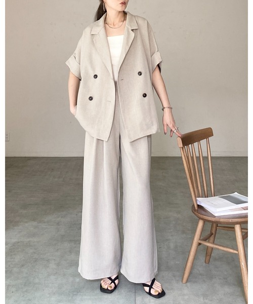 She's Closet(シーズクローゼット)の「リネンタッチ半袖ダブルテーラードジャケット&ワイドパンツセットアップ(セットアップ・レディース・モカ/ベージュ/ブラック・FREE)」の16枚目の写真