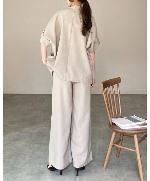 She's Closet(シーズクローゼット)の「リネンタッチ半袖ダブルテーラードジャケット&ワイドパンツセットアップ(セットアップ・レディース・モカ/ベージュ/ブラック・FREE)」の17枚目の写真