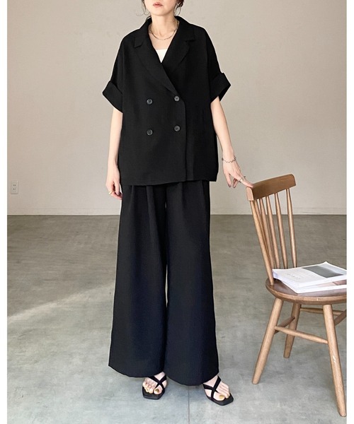 She's Closet(シーズクローゼット)の「リネンタッチ半袖ダブルテーラードジャケット&ワイドパンツセットアップ(セットアップ・レディース・モカ/ベージュ/ブラック・FREE)」の22枚目の写真