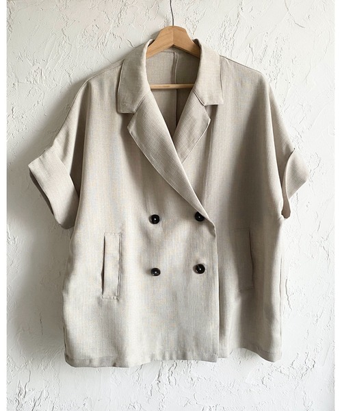 She's Closet(シーズクローゼット)の「リネンタッチ半袖ダブルテーラードジャケット&ワイドパンツセットアップ(セットアップ・レディース・モカ/ベージュ/ブラック・FREE)」の13枚目の写真