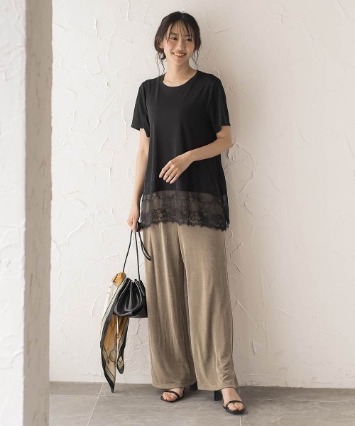 Droite lautreamont（ドロワットロートレアモン）の「グロッシージャージーパンツ（その他パンツ・レディース・ベージュ/ブラック・M）」の6枚目の写真