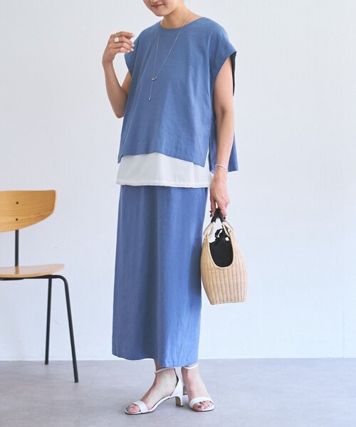 BEARDSLEY(ビアズリー)の「リネンストレッチアイラインスカート【セットアップ】(スカート・レディース・ブルー/グレー・1/0)」の3枚目の写真