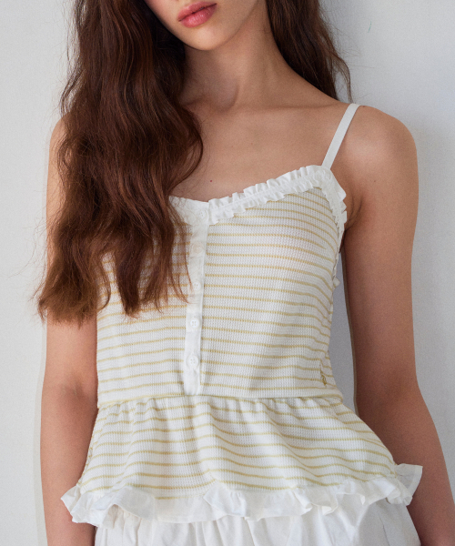 ROGIN N ROSIE(ロギンエンロージー)の「Ruffle Lace Waffle Sleeveless Light green(Tシャツ/カットソー・レディース・その他・FREE)」の2枚目の写真