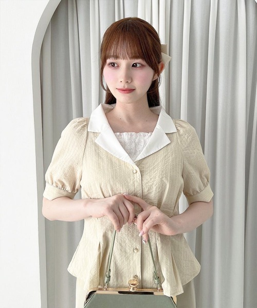 F i.n.t(フィント)の「クレリック衿ストライプペプラムシャツ/fint フィント(シャツ/ブラウス・レディース・ライトベージュ/ライトブルー・FREE)」の2枚目の写真