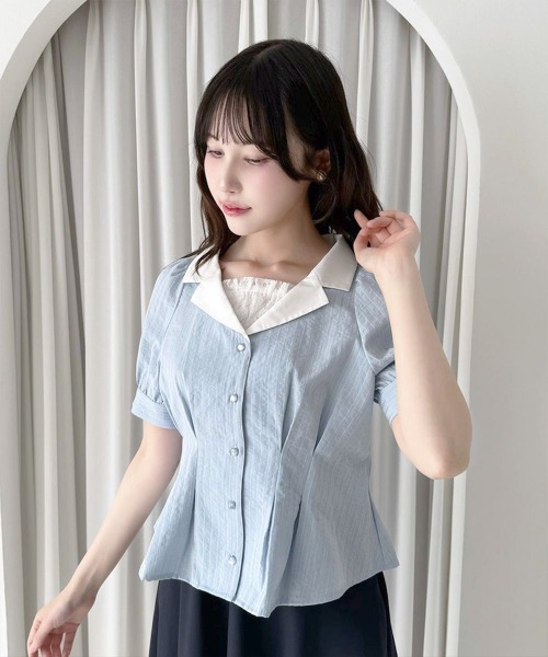 F i.n.t(フィント)の「クレリック衿ストライプペプラムシャツ/fint フィント(シャツ/ブラウス・レディース・ライトベージュ/ライトブルー・FREE)」の11枚目の写真