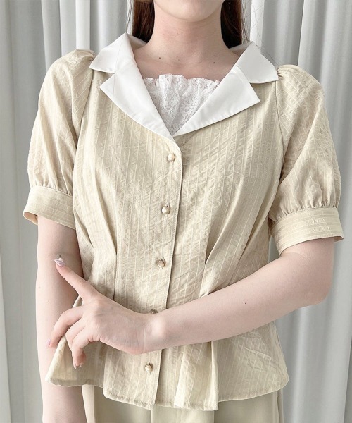 F i.n.t(フィント)の「クレリック衿ストライプペプラムシャツ/fint フィント(シャツ/ブラウス・レディース・ライトベージュ/ライトブルー・FREE)」の8枚目の写真