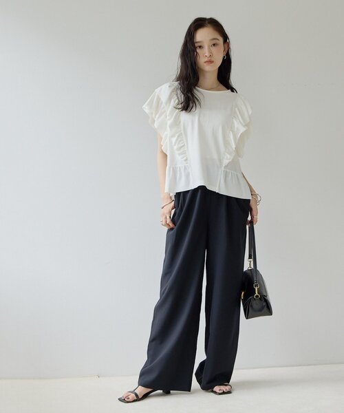 DISCOAT(ディスコート)の「【Noka】フリルデザインTシャツ(Tシャツ/カットソー・レディース・ブラック/オフホワイト/ブルー・FREE)」の12枚目の写真