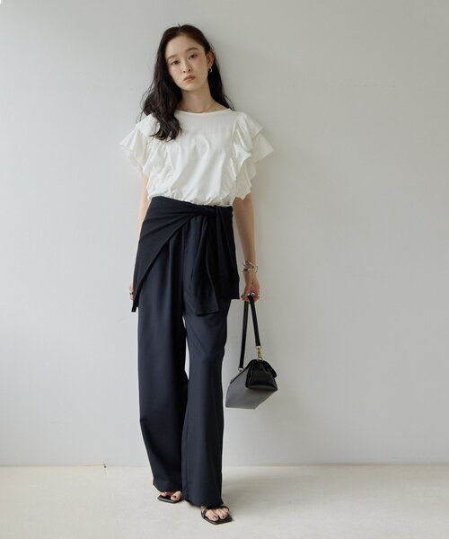 DISCOAT(ディスコート)の「【Noka】フリルデザインTシャツ(Tシャツ/カットソー・レディース・ブラック/オフホワイト/ブルー・FREE)」の15枚目の写真