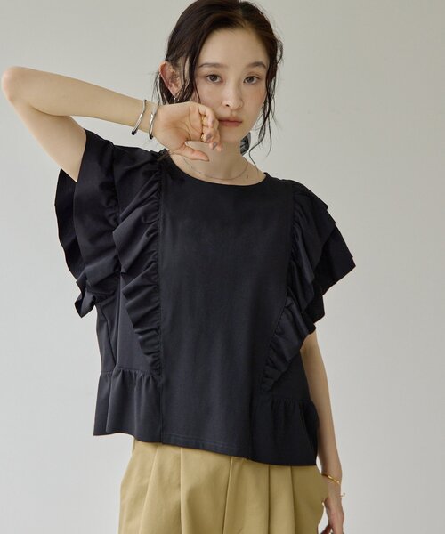 DISCOAT(ディスコート)の「【Noka】フリルデザインTシャツ(Tシャツ/カットソー・レディース・ブラック/オフホワイト/ブルー・FREE)」の18枚目の写真