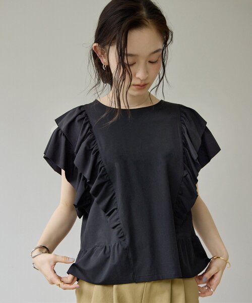 DISCOAT(ディスコート)の「【Noka】フリルデザインTシャツ(Tシャツ/カットソー・レディース・ブラック/オフホワイト/ブルー・FREE)」の19枚目の写真