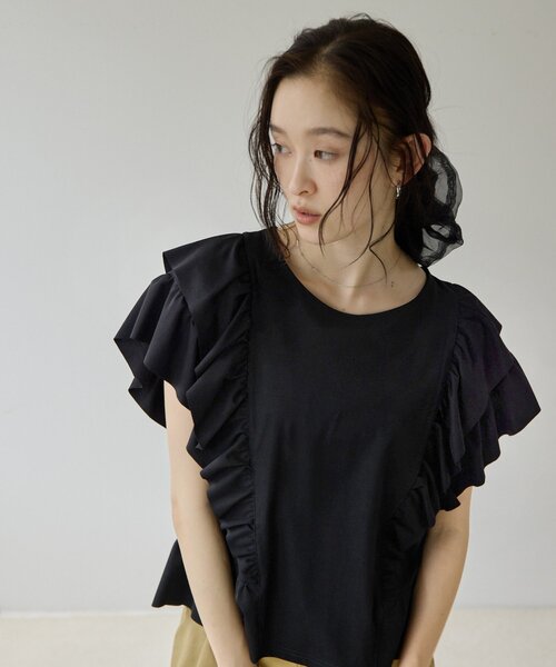 DISCOAT(ディスコート)の「【Noka】フリルデザインTシャツ(Tシャツ/カットソー・レディース・ブラック/オフホワイト/ブルー・FREE)」の20枚目の写真