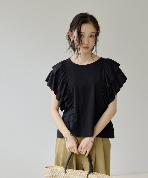DISCOAT(ディスコート)の「【Noka】フリルデザインTシャツ(Tシャツ/カットソー・レディース・ブラック/オフホワイト/ブルー・FREE)」の22枚目の写真