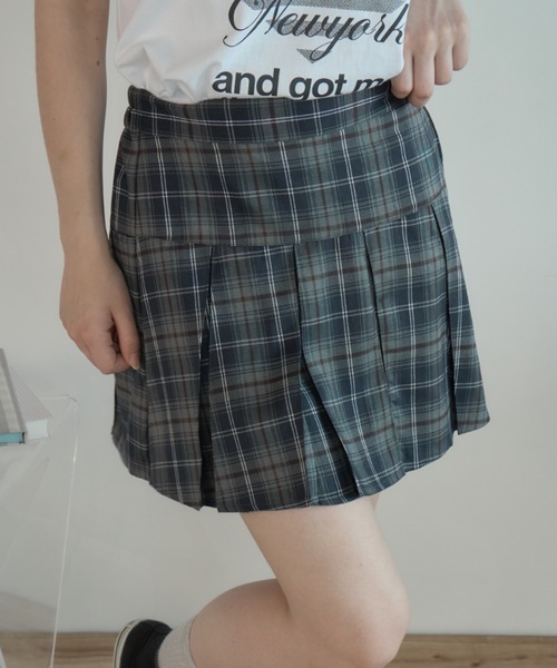 Birthday room(バースデイルーム)の「チェックプリーツミニSK/Plaid pleated mini skirt(スカート・レディース・ブラウン/グレー・FREE)」の2枚目の写真