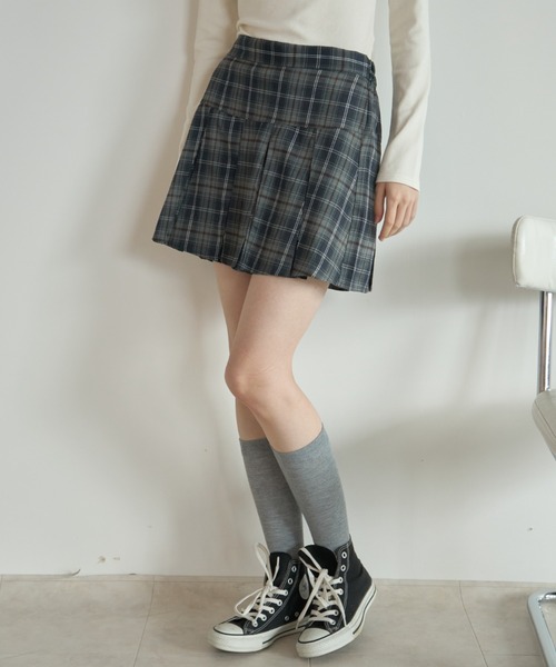 Birthday room(バースデイルーム)の「チェックプリーツミニSK/Plaid pleated mini skirt(スカート・レディース・ブラウン/グレー・FREE)」の3枚目の写真