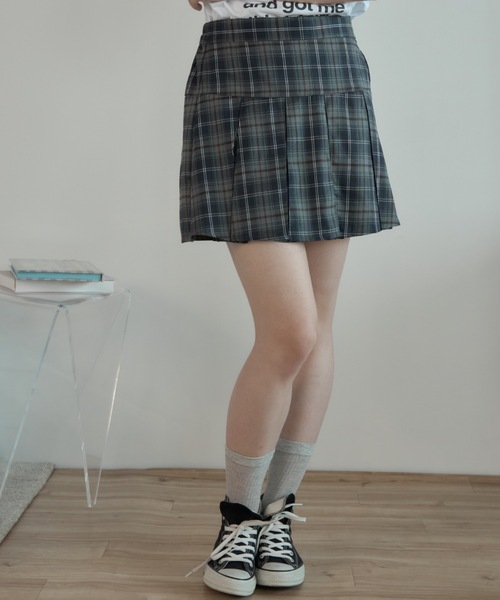 Birthday room(バースデイルーム)の「チェックプリーツミニSK/Plaid pleated mini skirt(スカート・レディース・ブラウン/グレー・FREE)」の4枚目の写真