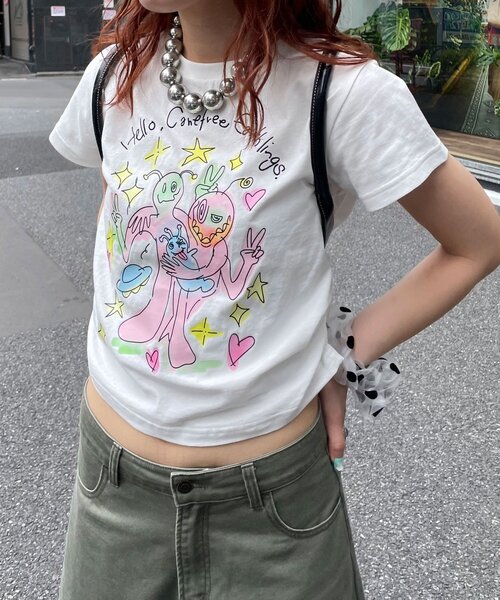 CIAOPANIC(チャオパニック)の「夢かわコンパクトTee(Tシャツ/カットソー・レディース・ホワイト/ブルー/ブルー系その他/ホワイト系その他・ONE SIZE)」の1枚目の写真