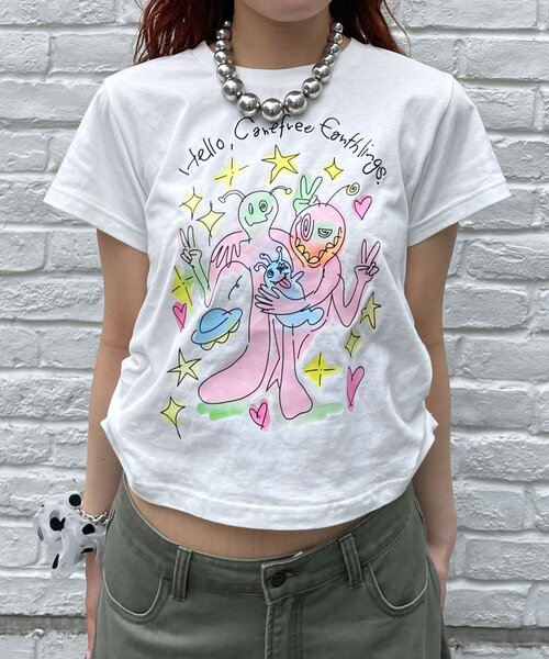 CIAOPANIC(チャオパニック)の「夢かわコンパクトTee(Tシャツ/カットソー・レディース・ホワイト/ブルー/ブルー系その他/ホワイト系その他・ONE SIZE)」の12枚目の写真