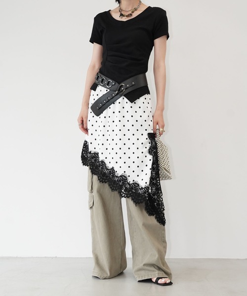 chuclla(チュクラ)の「アシンメトリードレープトップス chw26s359(Tシャツ/カットソー・レディース・ブラック/ホワイト・FREE)」の10枚目の写真