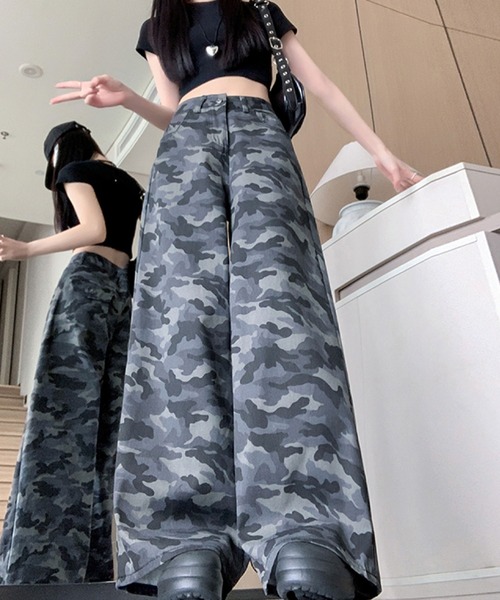 2ly2（トゥーリートゥー）の「大人のカモフラワイドパンツ（デニムパンツ・レディース・グレー・FREE）」の4枚目の写真