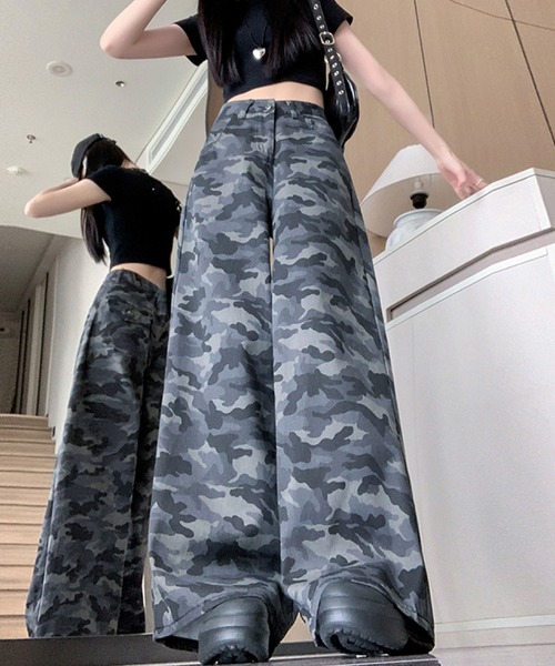 2ly2（トゥーリートゥー）の「大人のカモフラワイドパンツ（デニムパンツ・レディース・グレー・FREE）」の5枚目の写真