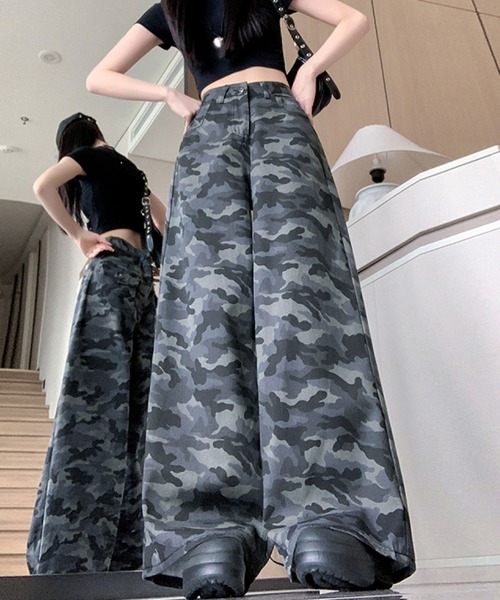 2ly2（トゥーリートゥー）の「大人のカモフラワイドパンツ（デニムパンツ・レディース・グレー・FREE）」の6枚目の写真