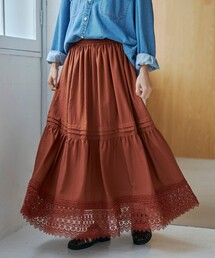 裾レース刺繍ティアードスカート