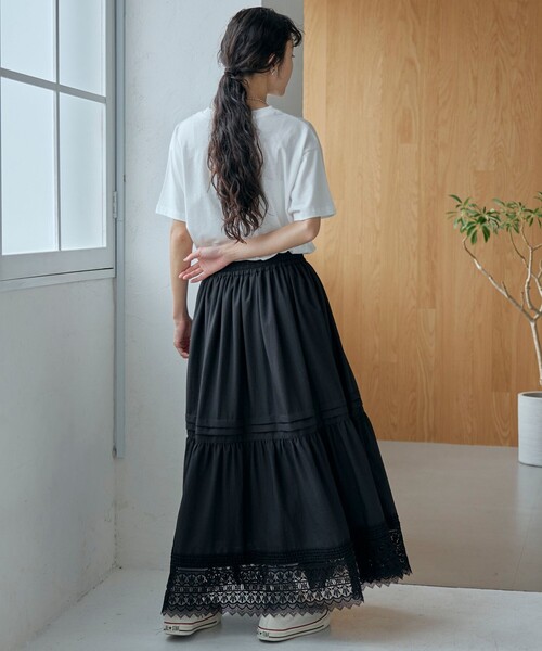 coen(コーエン)の「裾レース刺繍ティアードスカート(スカート・レディース・ブラック/オレンジ系その他・FREE)」の5枚目の写真